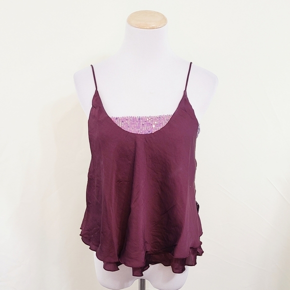 Free People Turn It On Cami plum purple sequins NEW Size Medium - Picture 4 of 7